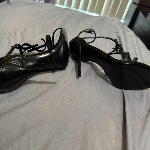 Saint Laurent Black Logo Strappy Heels - Picture 2 of 5